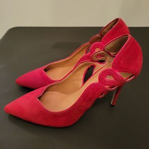 JustFab Cut-Out Red Suede Heels - 9. Lovely and a gorgeous red.